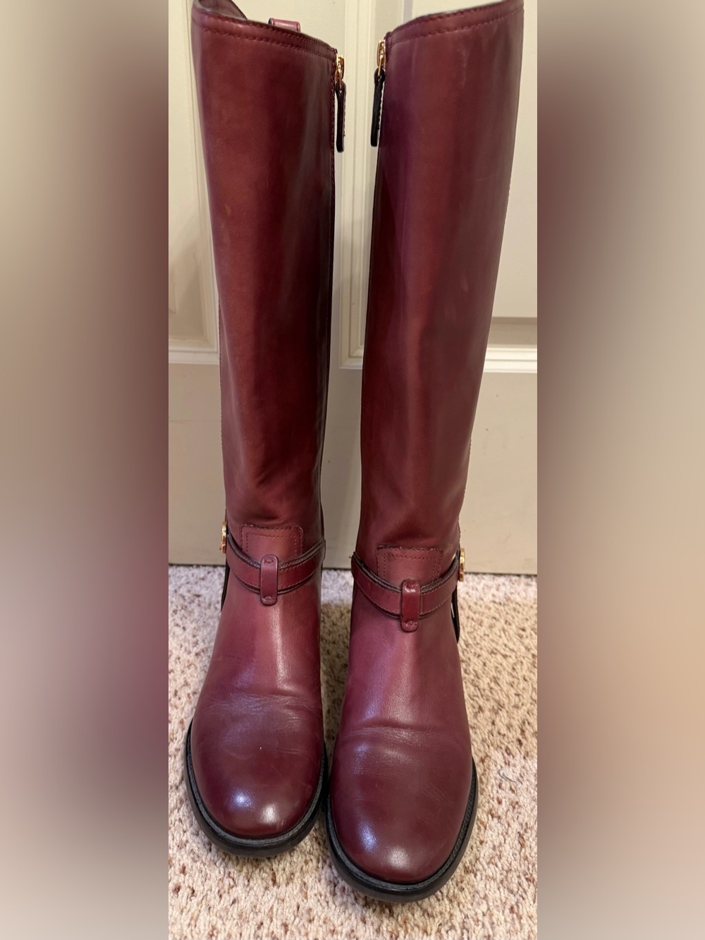 Tory Burch Leather Riding/Knee High Boots in Maroon/Red Leather, Size 8 - Picture 4 of 12